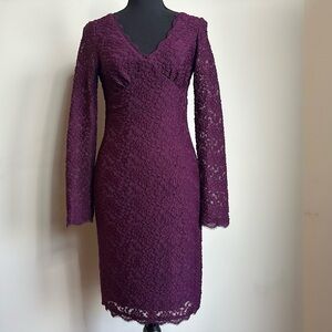 Vintage Cache Plum Lace Dress – Size 2 – Sheer Long Sleeve Cocktail Dress